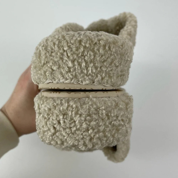 Abercrombie & Fitch Slippers Women Size 10 Beige Fuzzy Slip On Open Toe Platform - Picture 7 of 10